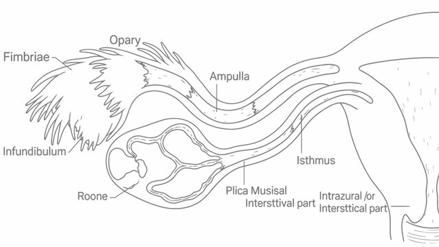 Anatomical Diagram of Human Fallopian Tube and Ovary
