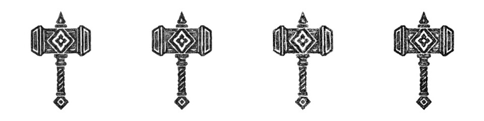 Fototapeta premium Black and white sketch mithril hammer icon design set