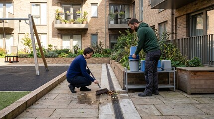 Shared Courtyard Cleanup Routine for Urban Mosquito Prevention © Friedbert