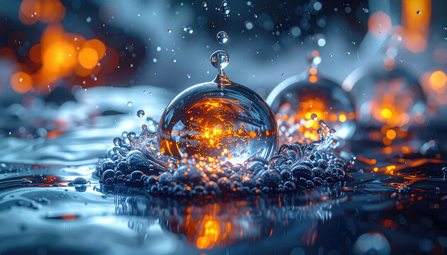 Abstract Water Droplets with Glowing Light Effects