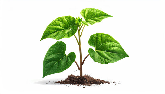 Young Green Plant Growing from Soil on White Background