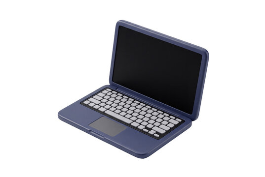 Blue 3d laptop computer icon on transparent background