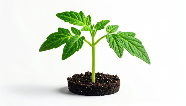 Young Tomato Plant Growing in Soil for Gardening or Agriculture