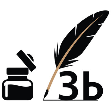 Writing quill and inkwell with Cyrillic letter 3b icon for literature education and classic writing