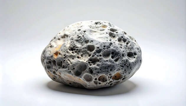 Closeup of a porous volcanic rock on a white background