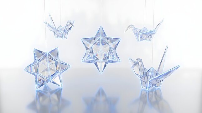 Neon Blue Transparent Origami Forms