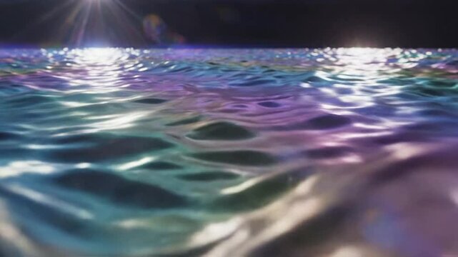 Shimmering Iridescent Liquid Wave Flowing Through Dark Space