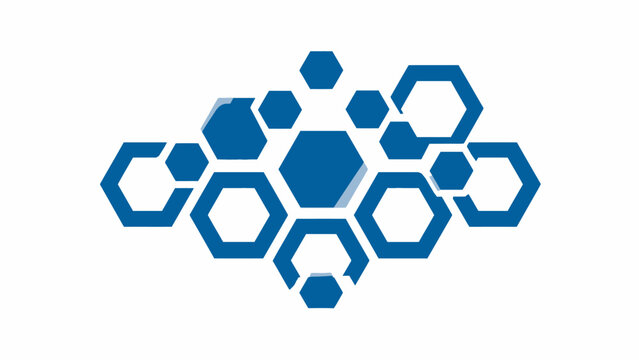 Abstract blue hexagonal cluster icon for data networks.