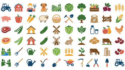 Fototapeta premium Farm and agriculture icons collection on white background.
