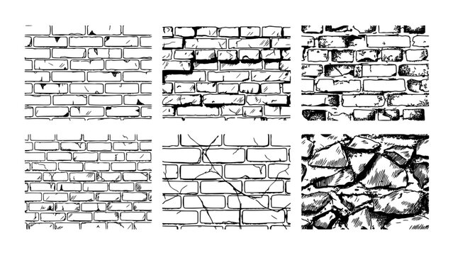 Bricks with Various Textures and Patterns Arranged in a Grid Format Featuring Brick, Texture, Pattern with Wall and Construction