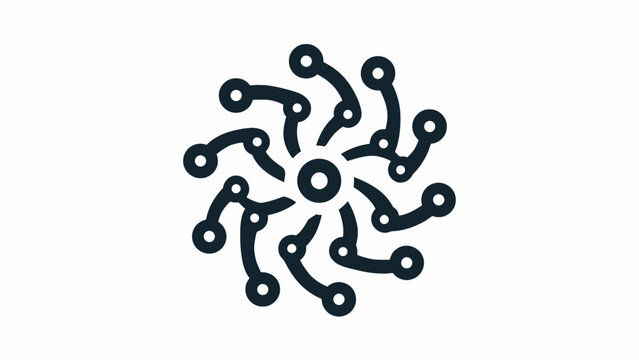 Black circuit board spiral node icon.