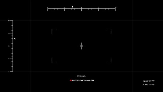 Camera Viewfinder HUD Overlay Interface Displaying Digital Telemetry and Recording State for Video Production Graphic Animation 4k video