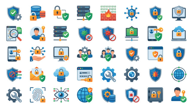 Collection of cybersecurity icons and symbols.