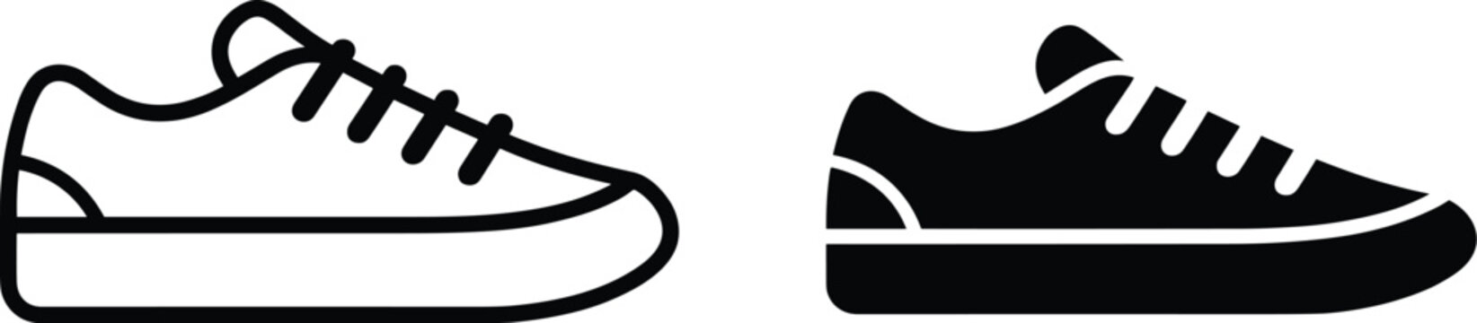 Sneaker outline and silhouette footwear icon retro vector illustration - flat vector artwork,