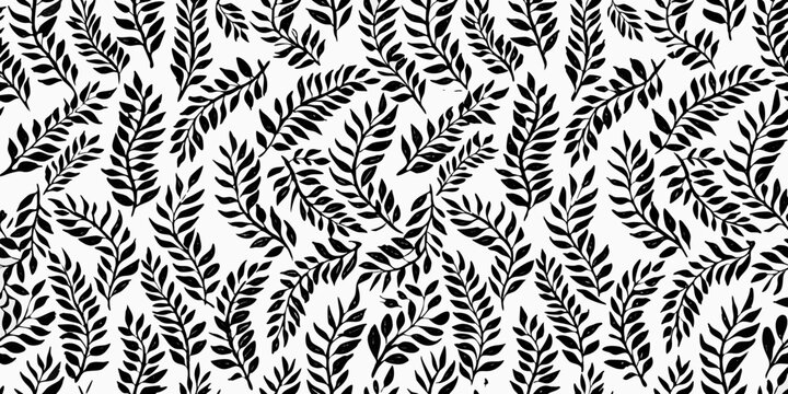 Stylized leaf pattern black and white vector illustration on a white background