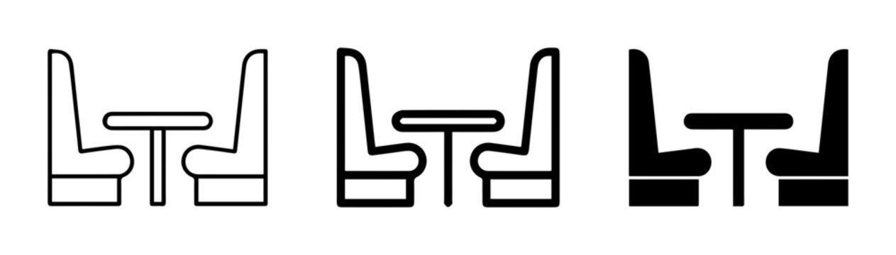 Restaurant Booths and Table Icons, Diner Seating Vector Graphics, Cafe Furniture Symbols