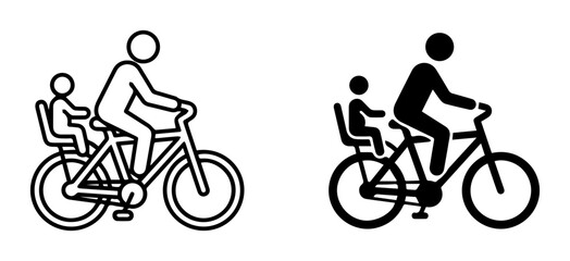 Naklejka premium Family Cycling Icons, Parent and Child Bike Seat Vector Graphics, Transportation Safety