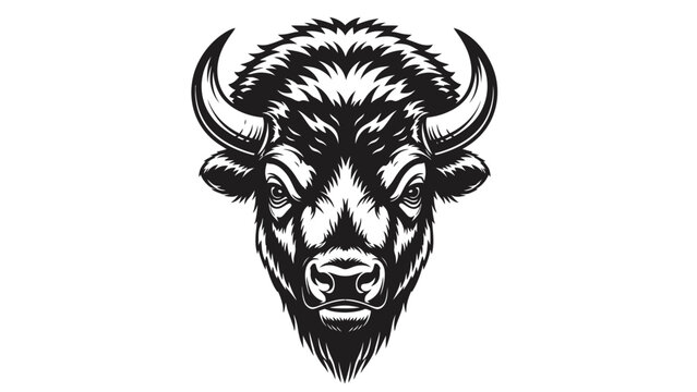 Bison Head Vector Illustration Black and White