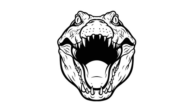Fierce Alligator Head Illustration Black and White Line Art