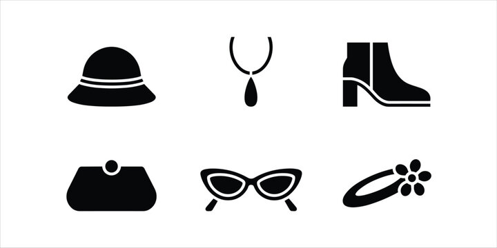 Fashion Accessories Icons Hat Necklace Boot Purse Sunglasses Hair Clip accessory style
