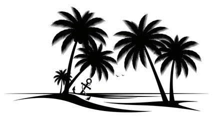 Fototapeta premium Tropical Beach Silhouette with Palm Trees and Nautical Anchor