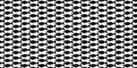 Fish scale pattern black and white vector illustration with repeating motifs © Sujal