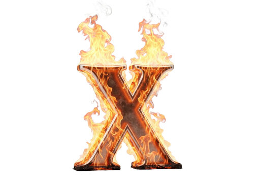 3D Letter X fire PNG clean transparent background
