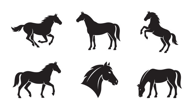 Collection of black horse silhouettes in various poses.