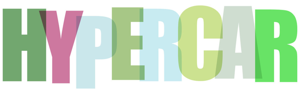 Hypercar Text Graphic with Overlapping Translucent Letters in Vibrant Colorful Flat Minimalist Style
