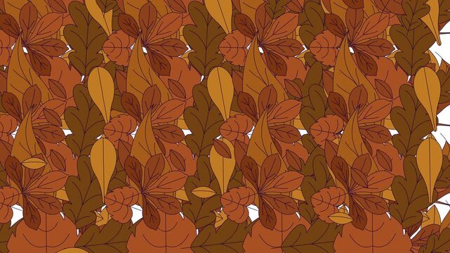 Falling autumn woodland foliage transition effect video overlay. Fall leaves. Seasonal nature. Animated flat cartoon cascade on transparent background. Scene change. Creative wipe motion graphic