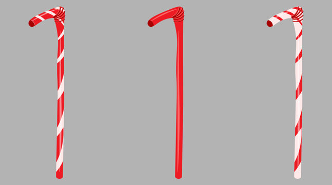 Drinking straws clip art set. Flexible red and white striped bendy straws. Ideal for fast food menus, party invitations, beverage packaging, and concession stand graphics.