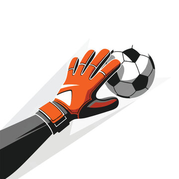 Subject: A single goalkeeper glove reaching out to intercept a ball. Lighting: Dynamic contrast with solid grey and white shapes. Mood: Heroic and focused. Palette: Neon orange, black, grey, and
