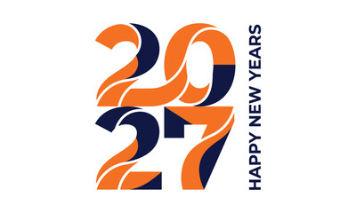 Obraz premium 2027 happy new year creative typography design, modern bold numbers with orange and dark blue colors