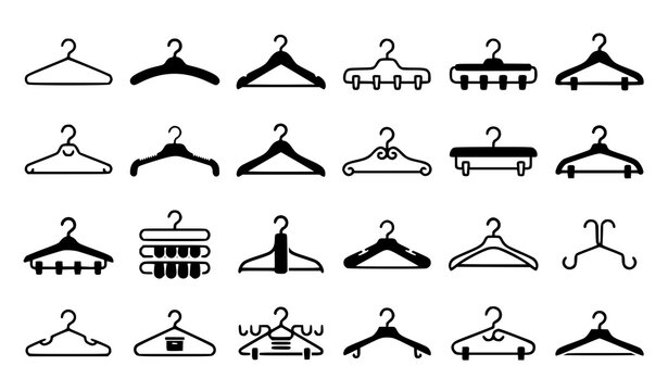 Black Clothes Hanger Vector Icon Pack for Closet Fashion and Wardrobe Organization