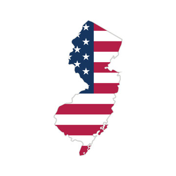 New Jersey State Map with United States Flag