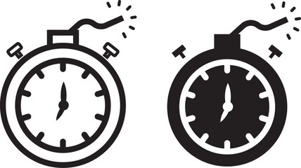 Ticking time bomb icon in black silhouette and outline style, danger and countdown concept. Time bomb with clock icon graphic design. Vector icon illustrations © TASLIMA