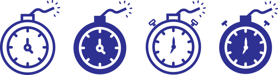 Ticking time bomb icon in black silhouette and outline style, danger and countdown concept. Time bomb with clock icon graphic design. Vector icon illustrations © TASLIMA