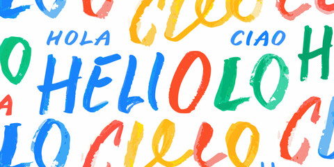Multilingual Hello Typography Colorful Watercolor Lettering On White Background © Dipa
