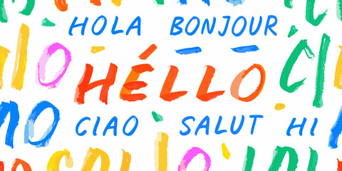 Multilingual Hello Typography Colorful Watercolor Lettering On White Background © Dipa