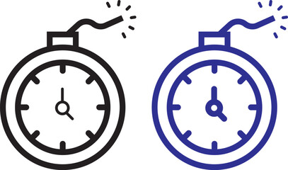 Ticking time bomb icon in black silhouette and outline style, danger and countdown concept. Time bomb with clock icon graphic design. Vector icon illustrations © TASLIMA
