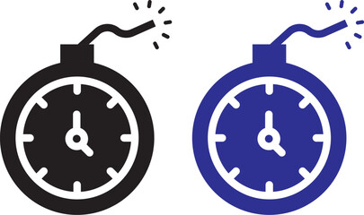 Ticking time bomb icon in black silhouette and outline style, danger and countdown concept. Time bomb with clock icon graphic design. Vector icon illustrations © TASLIMA