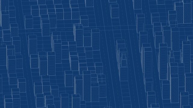 A seamless isometric rotating blueprint of a modern city, intricate urban plan, planning, engineering, growth and technological advancement