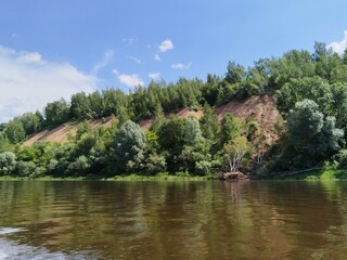 Fototapeta premium lake, water, sky, landscape, clouds, nature, river, beach, summer, travel, panorama, forest