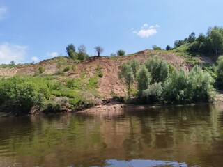 Fototapeta premium lake, water, sky, landscape, clouds, nature, river, beach, summer, travel, panorama, forest