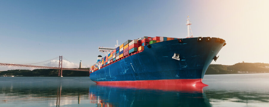 Highly realistic global logistics freight concept with cargo ship airplane and truck