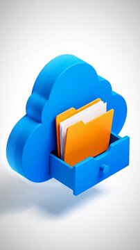 Digital cloud storage icon with yellow folder insert.
