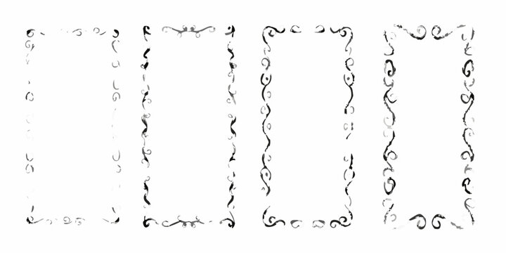 Vintage ink borders four vertical rectangular frames on white background