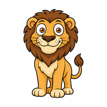 Cute Cartoon Lion Sitting Smiling in Bright Flat Illustration Style