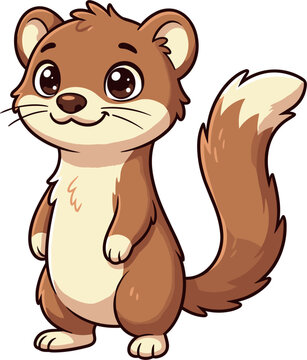 Cute standing weasel mongoose ferret character vector cartoon illustration of an adorable wild animal isolated on white