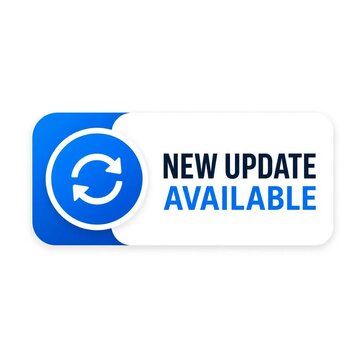 Blue software notification banner icon with text new update available for system and application upgrades